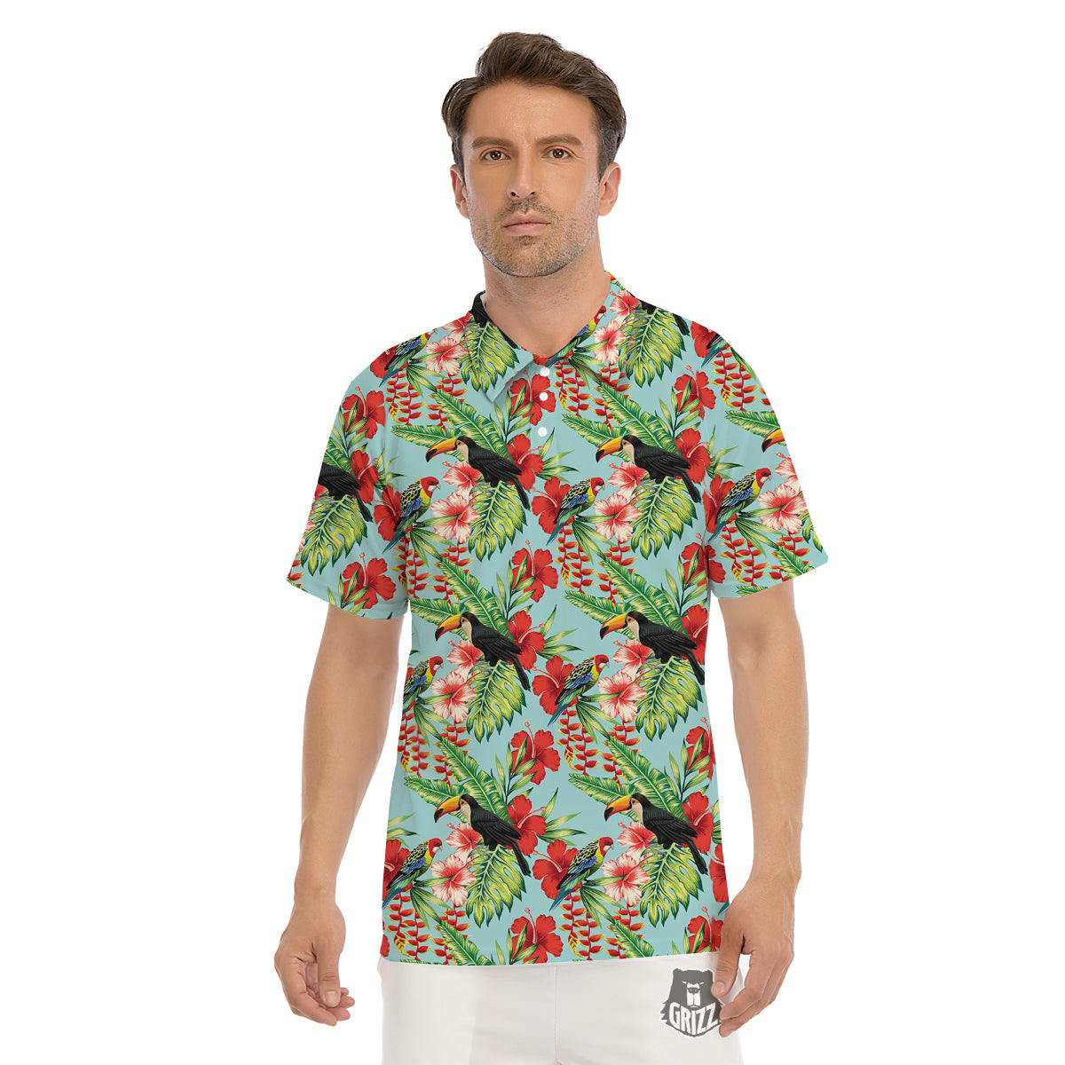Tropical Parrot Toucan Print Pattern Men's Golf Shirts-grizzshop