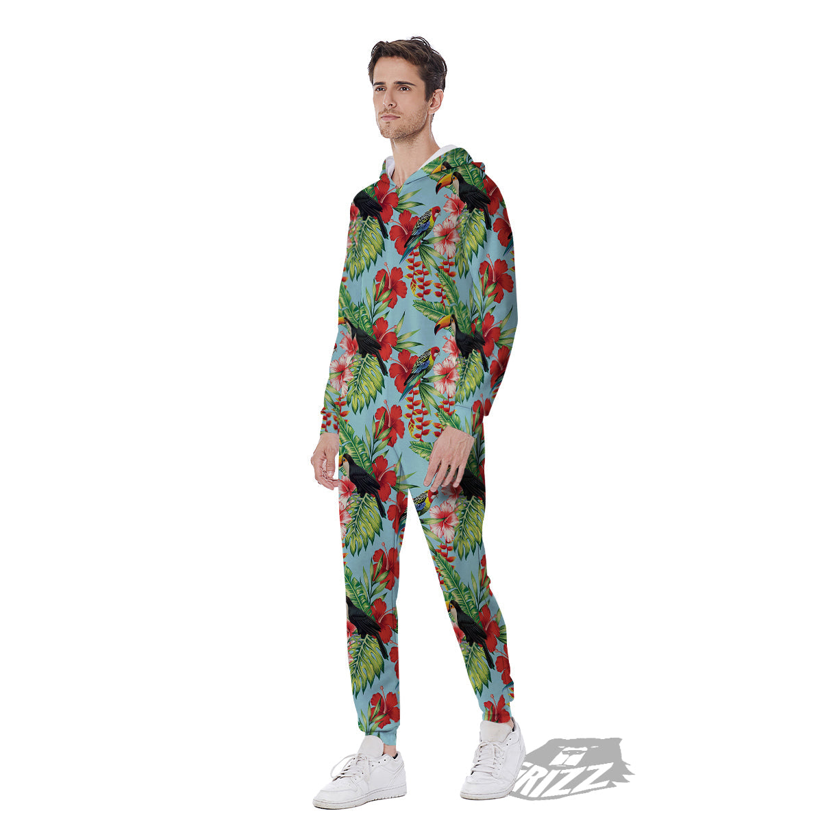 Tropical Parrot Toucan Print Pattern Men's Jumpsuit-grizzshop