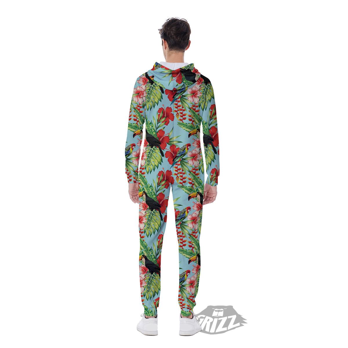 Tropical Parrot Toucan Print Pattern Men's Jumpsuit-grizzshop