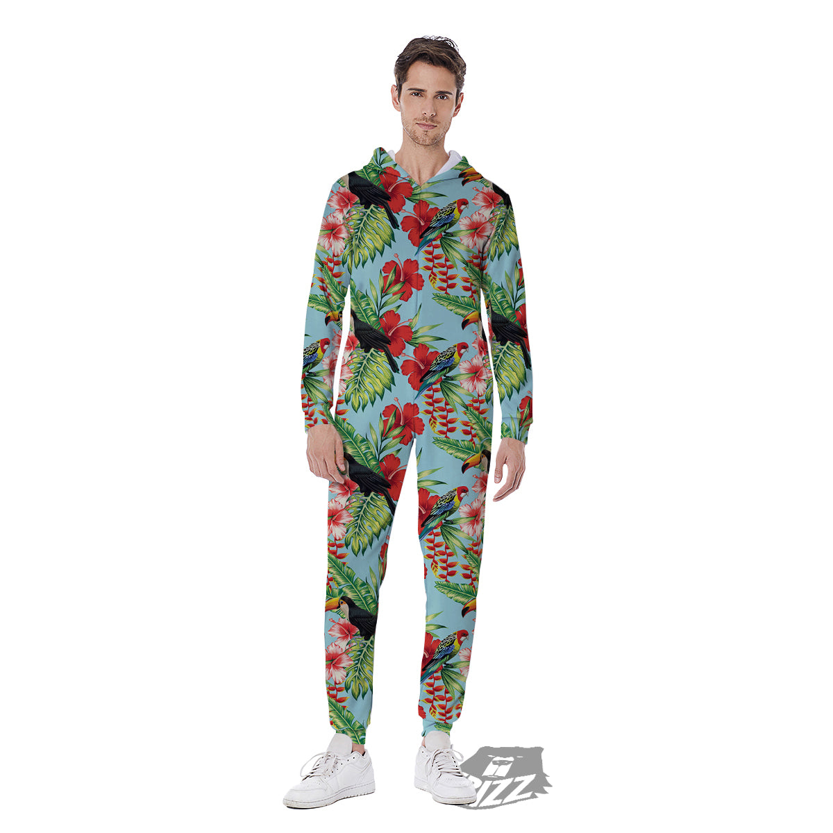 Tropical Parrot Toucan Print Pattern Men's Jumpsuit-grizzshop