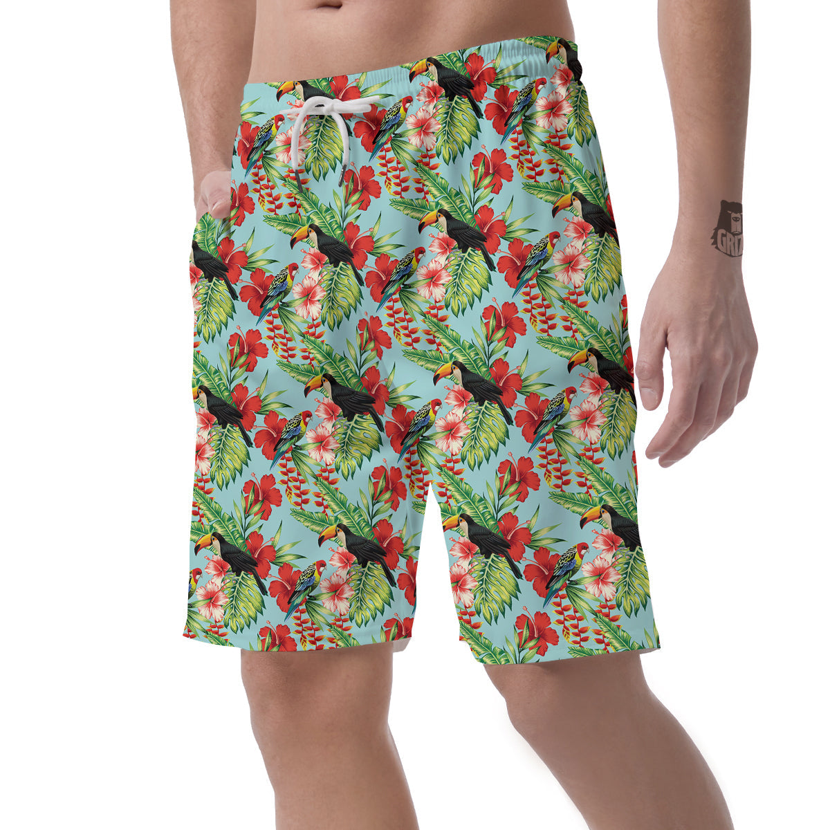 Tropical Parrot Toucan Print Pattern Men's Shorts-grizzshop