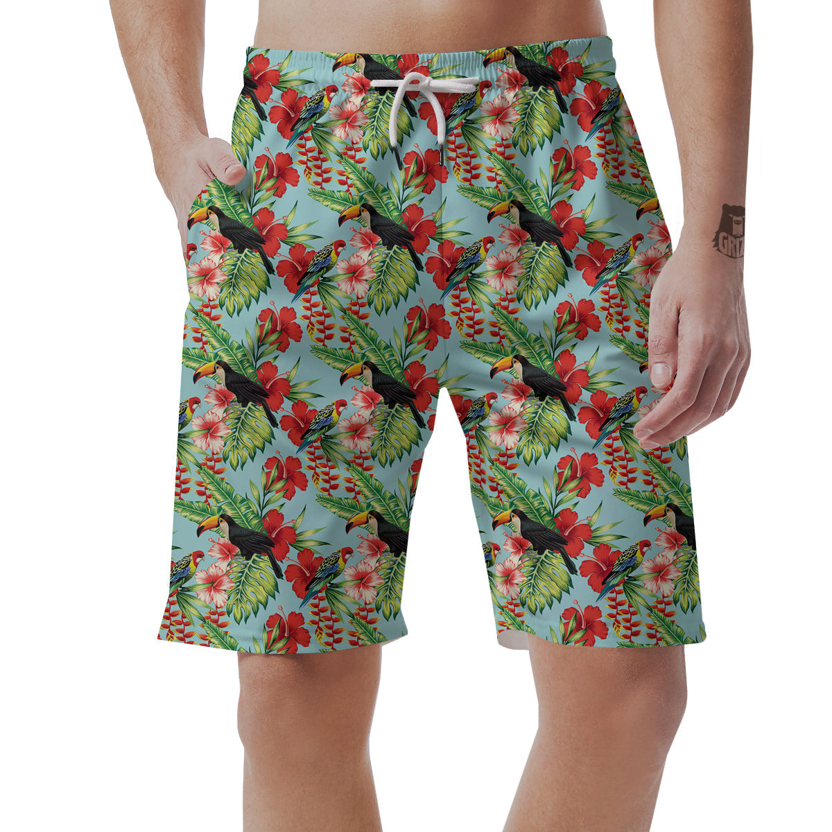 Tropical Parrot Toucan Print Pattern Men's Shorts-grizzshop
