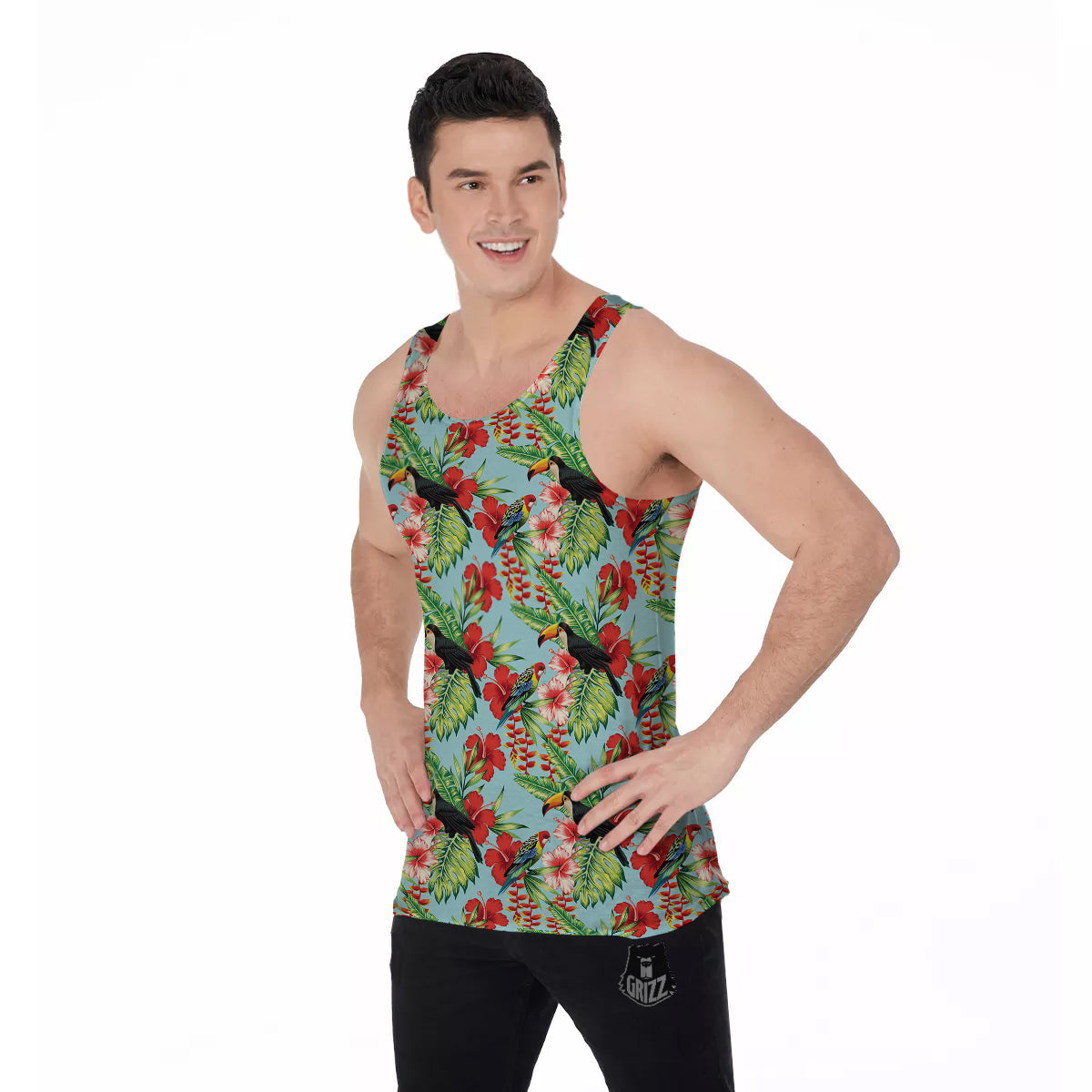Tropical Parrot Toucan Print Pattern Men's Tank Top-grizzshop
