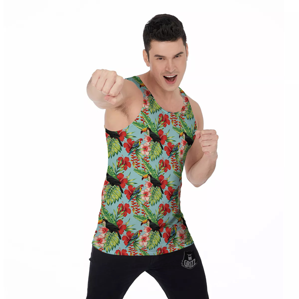 Tropical Parrot Toucan Print Pattern Men's Tank Top-grizzshop
