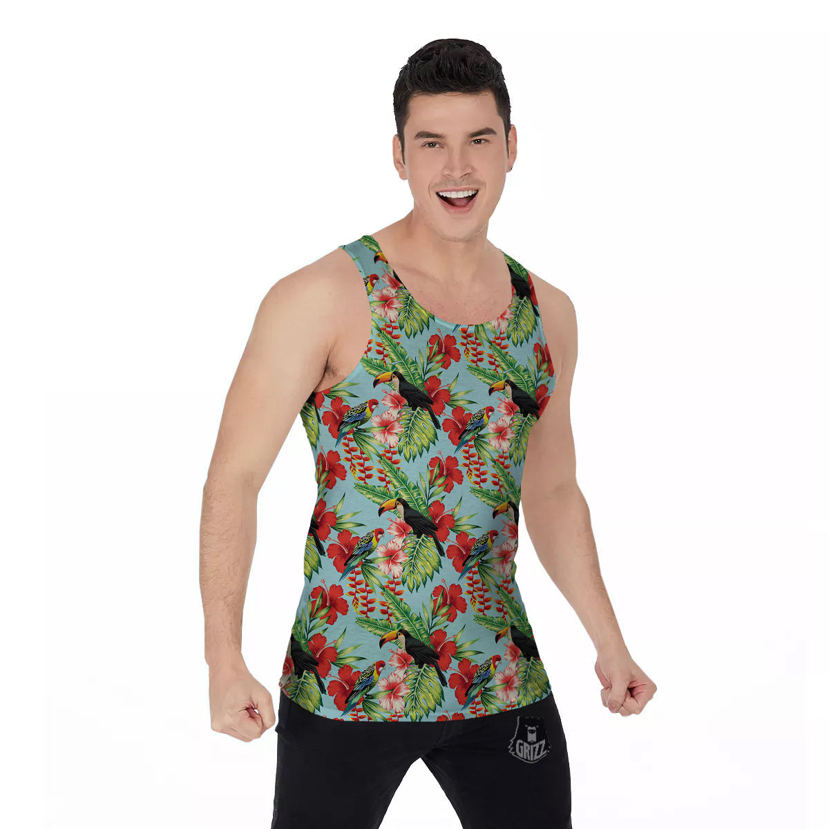 Tropical Parrot Toucan Print Pattern Men's Tank Top-grizzshop