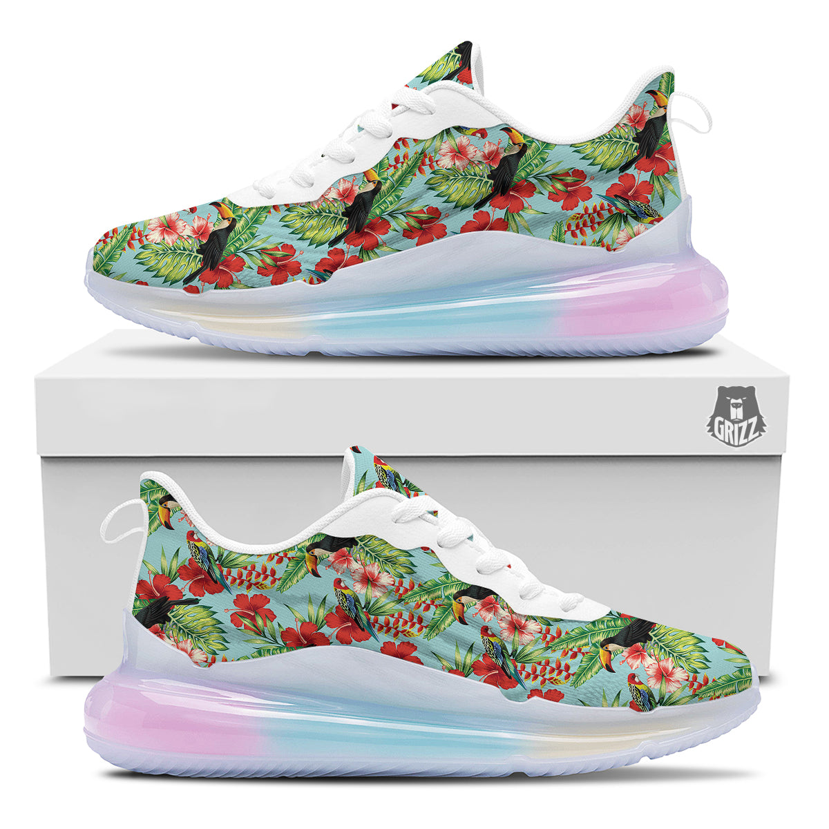 Tropical Parrot Toucan Print Pattern Running Sneakers-grizzshop