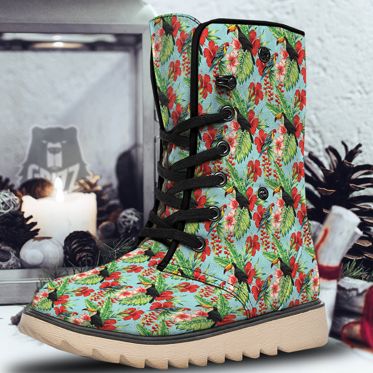 Tropical Parrot Toucan Print Pattern Snow Boots-grizzshop