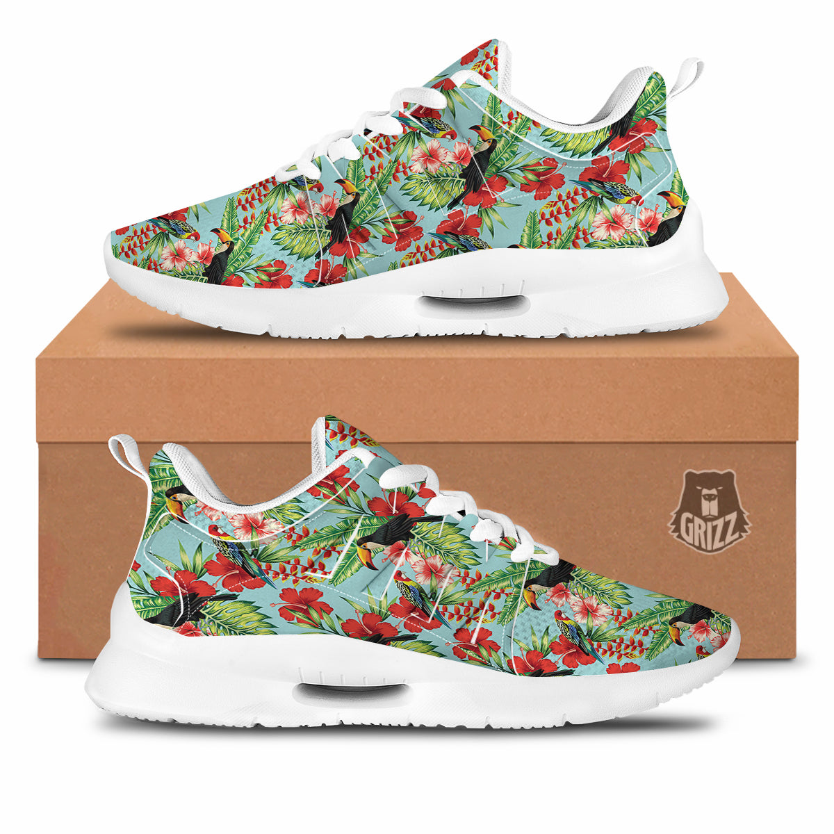 Tropical Parrot Toucan Print Pattern Tennis Shoes-grizzshop