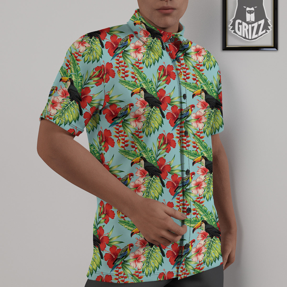 Tropical Parrot Toucan Print Pattern Untucked Shirts-grizzshop