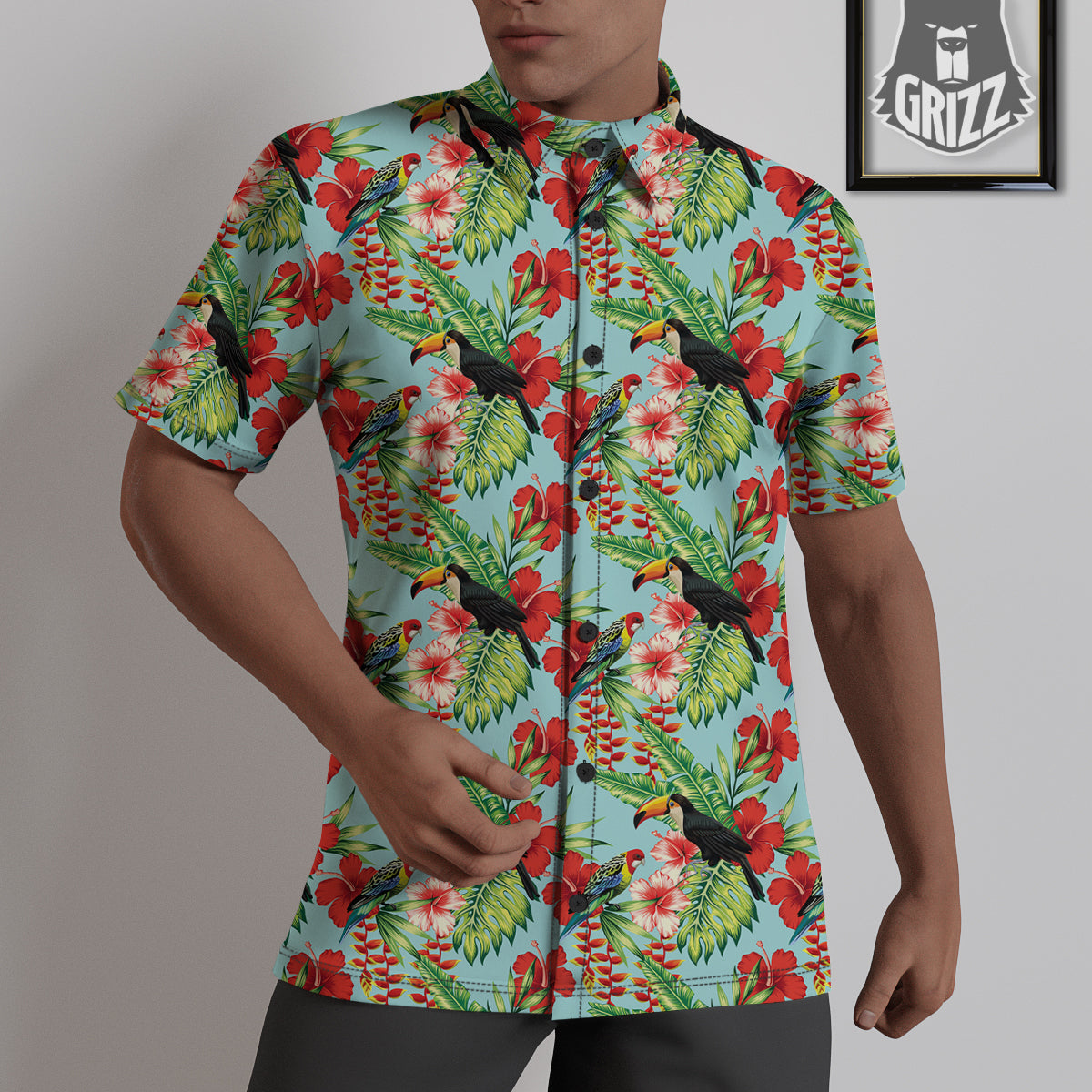 Tropical Parrot Toucan Print Pattern Untucked Shirts-grizzshop