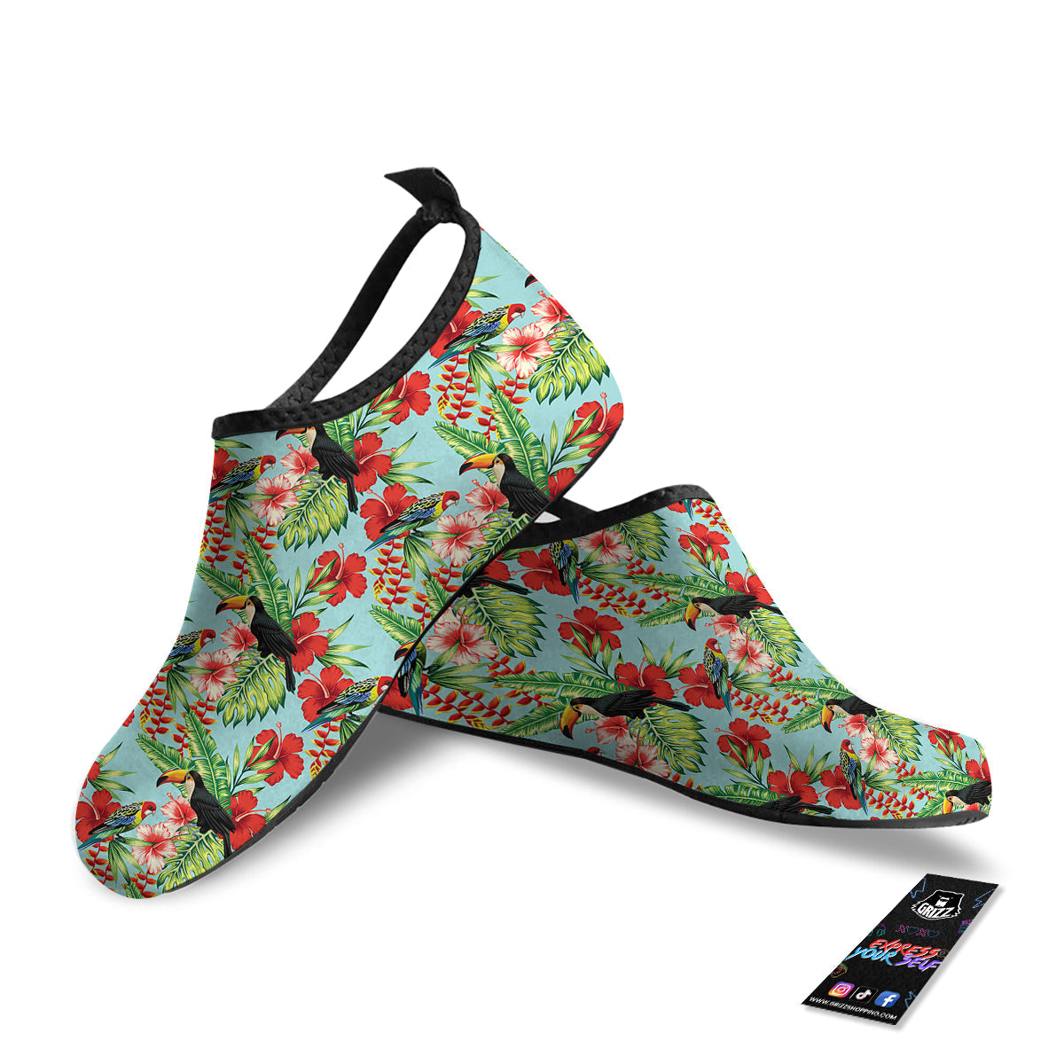 Tropical Parrot Toucan Print Pattern Water Shoes-grizzshop