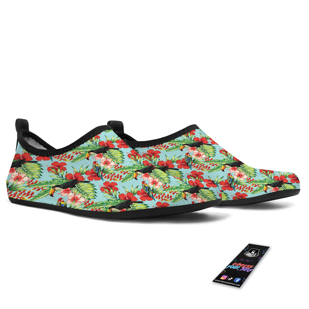 Tropical Parrot Toucan Print Pattern Water Shoes-grizzshop
