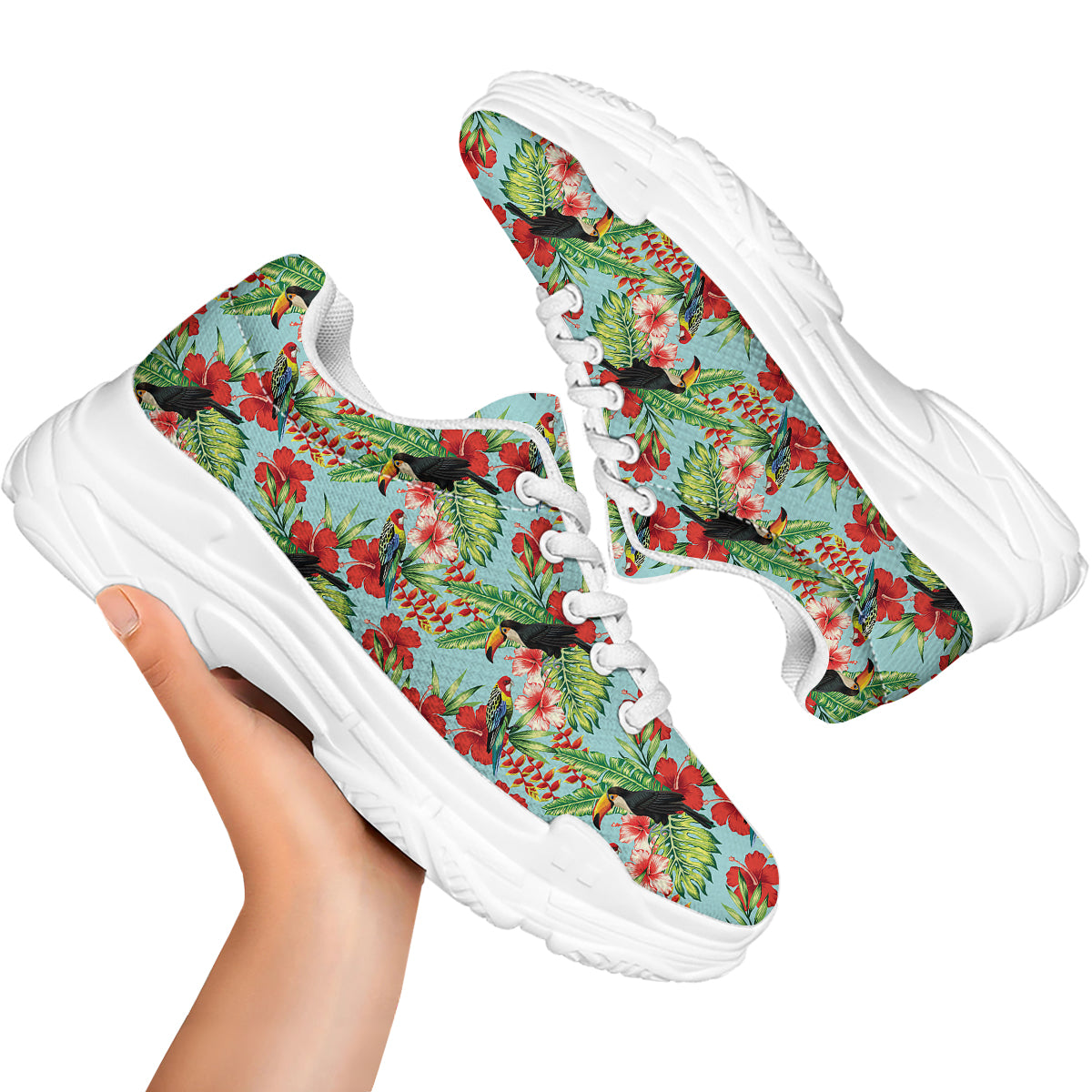 Tropical Parrot Toucan Print Pattern White Chunky Shoes-grizzshop