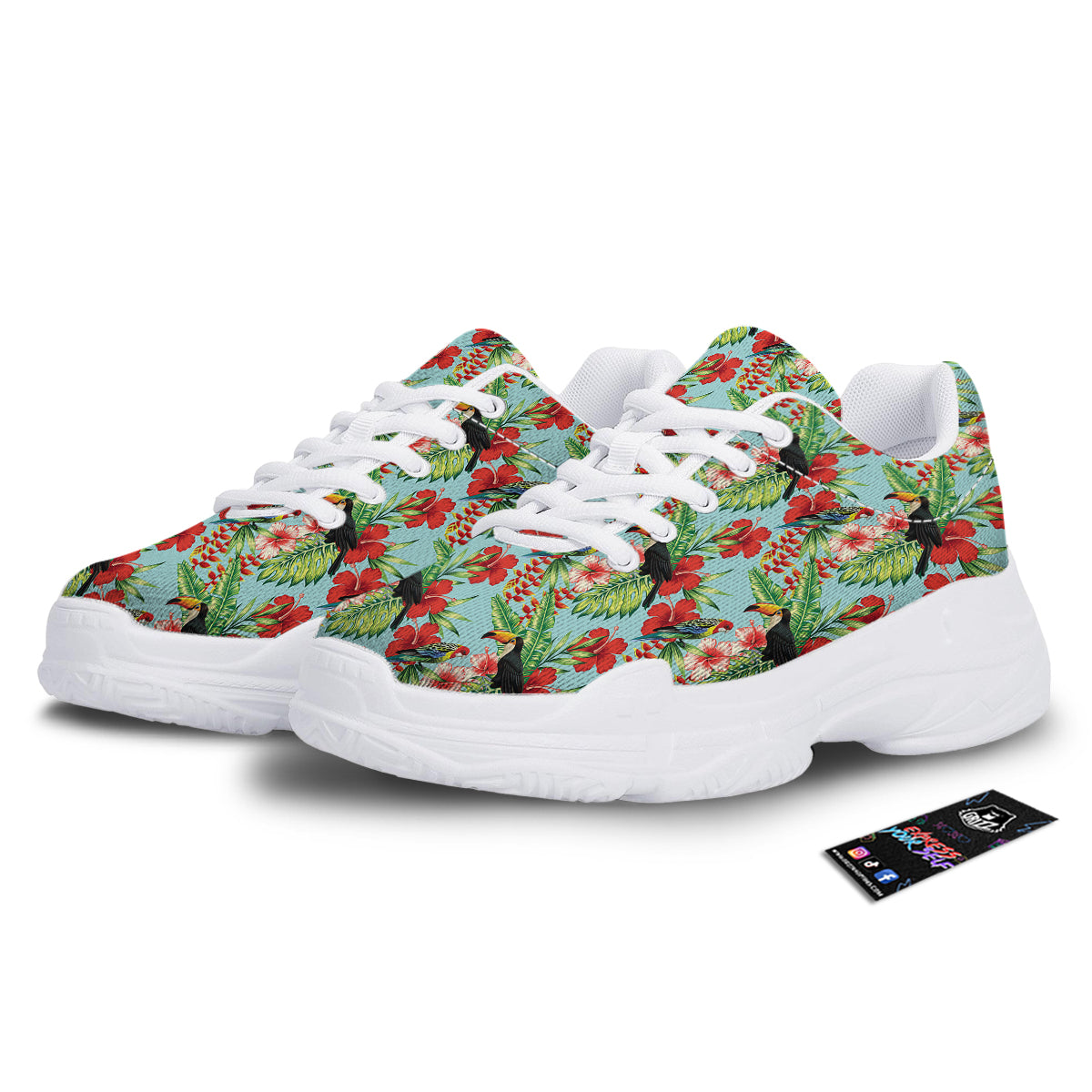 Tropical Parrot Toucan Print Pattern White Chunky Shoes-grizzshop