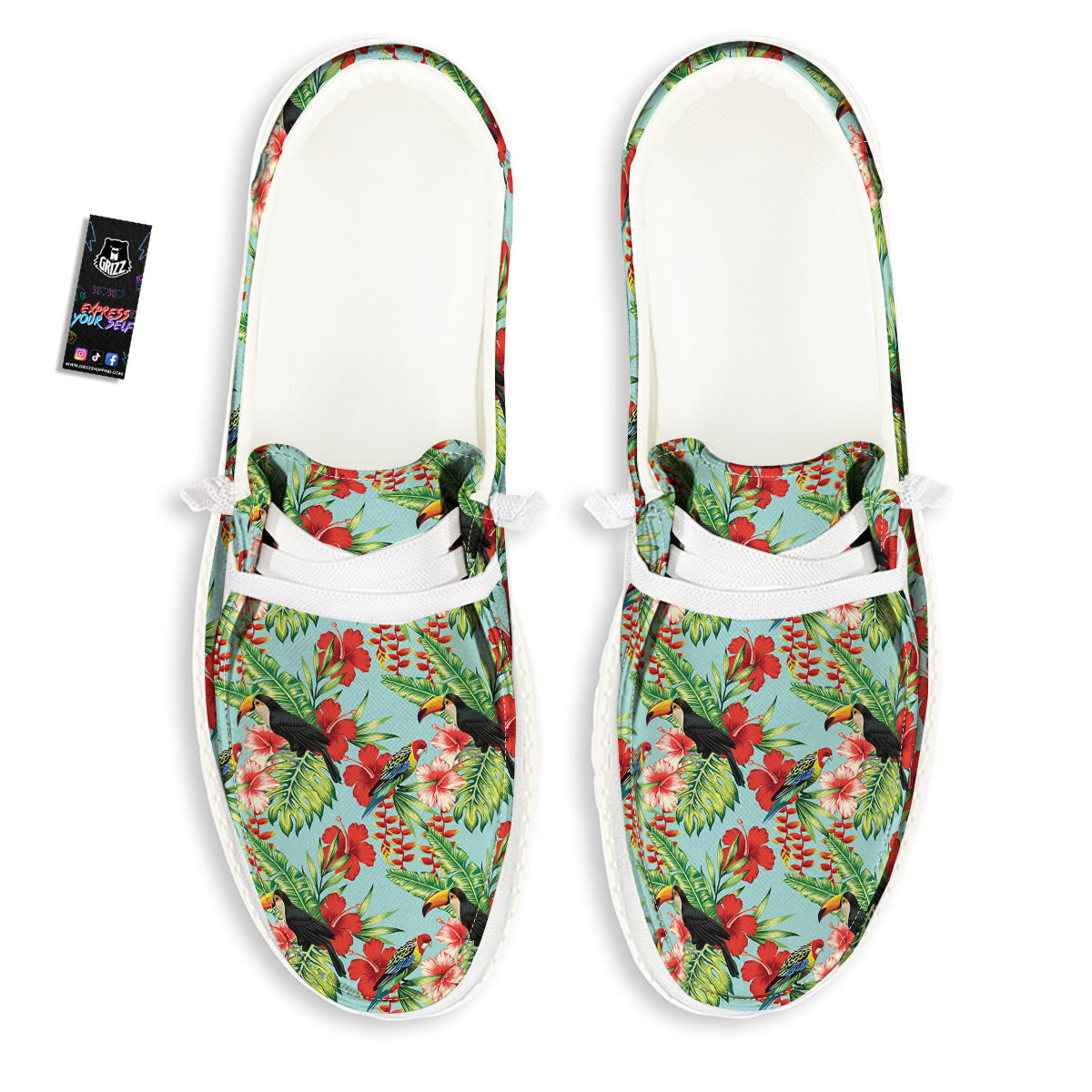 Tropical Parrot Toucan Print Pattern White Loafers-grizzshop