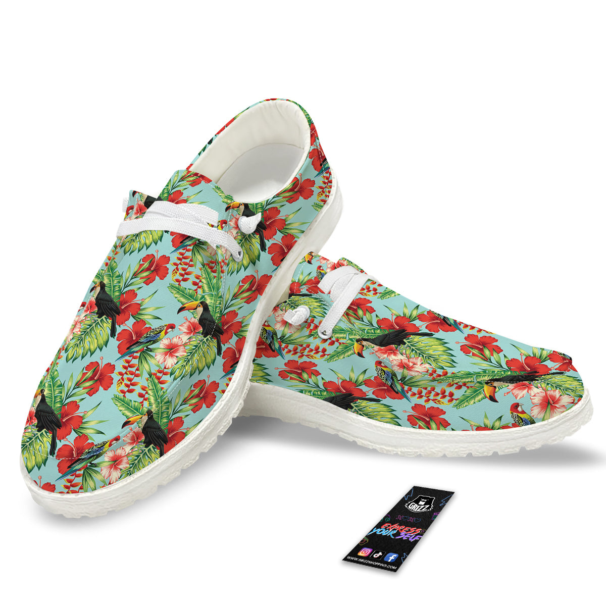 Tropical Parrot Toucan Print Pattern White Loafers-grizzshop