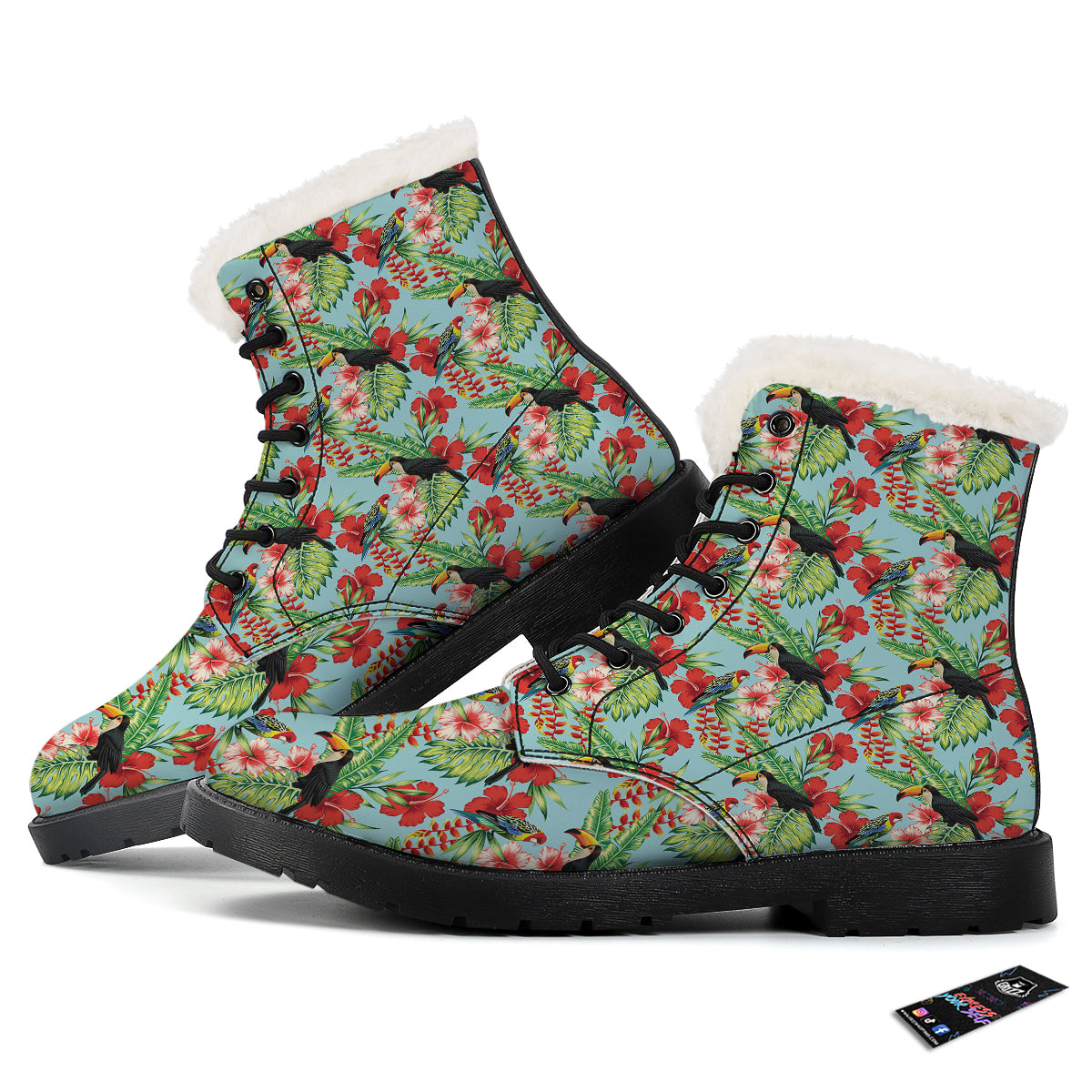 Tropical Parrot Toucan Print Pattern Winter Boots-grizzshop