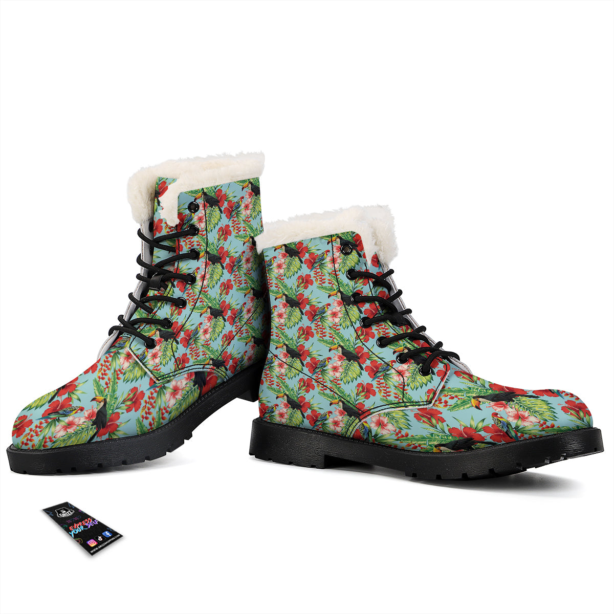 Tropical Parrot Toucan Print Pattern Winter Boots-grizzshop