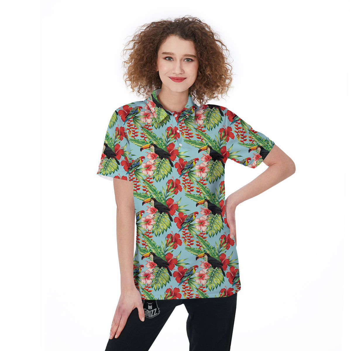 Tropical Parrot Toucan Print Pattern Women's Golf Shirts-grizzshop