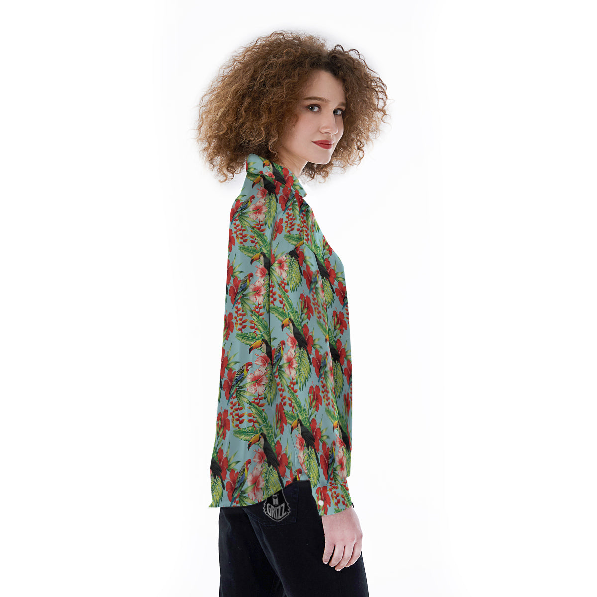 Tropical Parrot Toucan Print Pattern Women's Long Sleeve Shirts-grizzshop