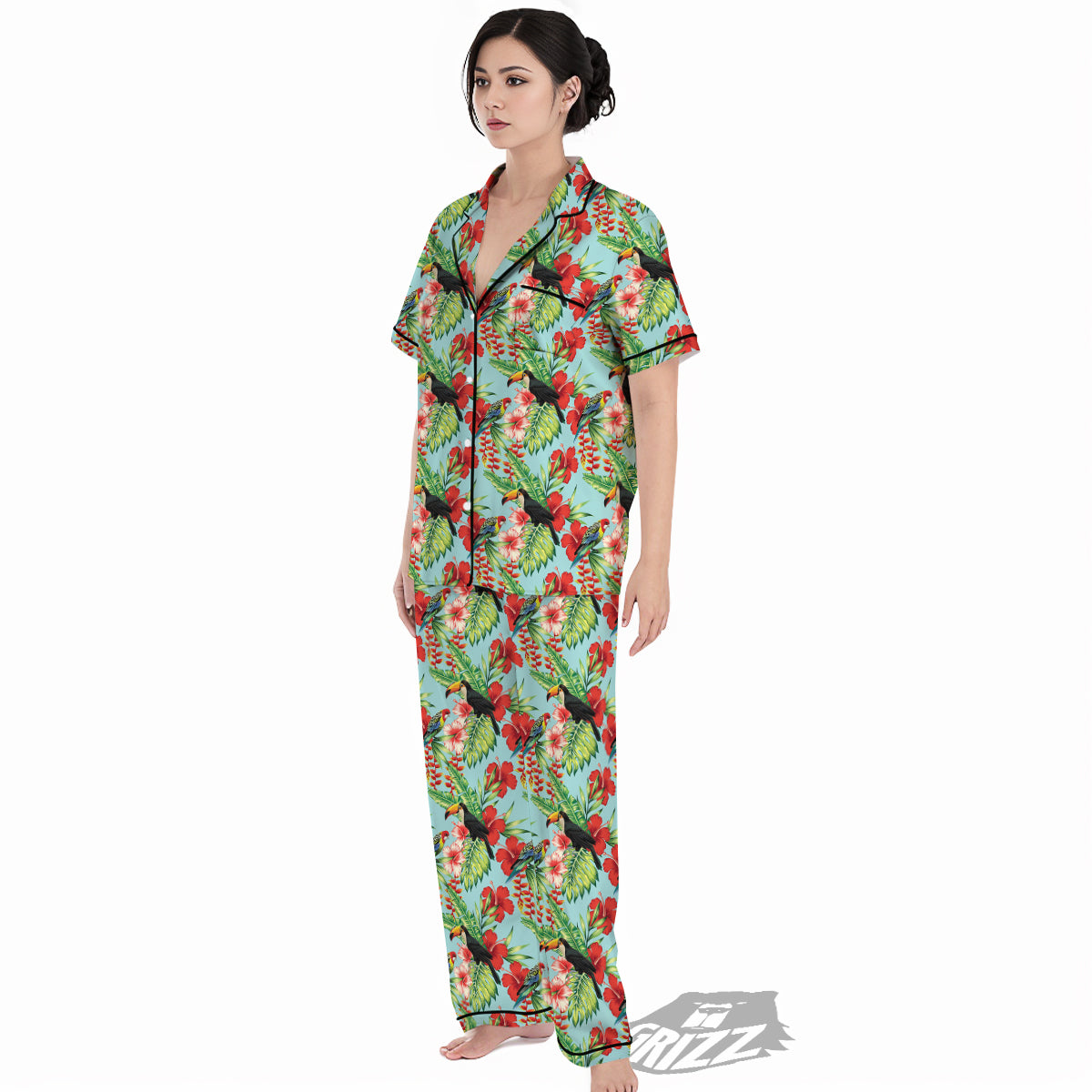 Tropical Parrot Toucan Print Pattern Women's Pajamas Set-grizzshop