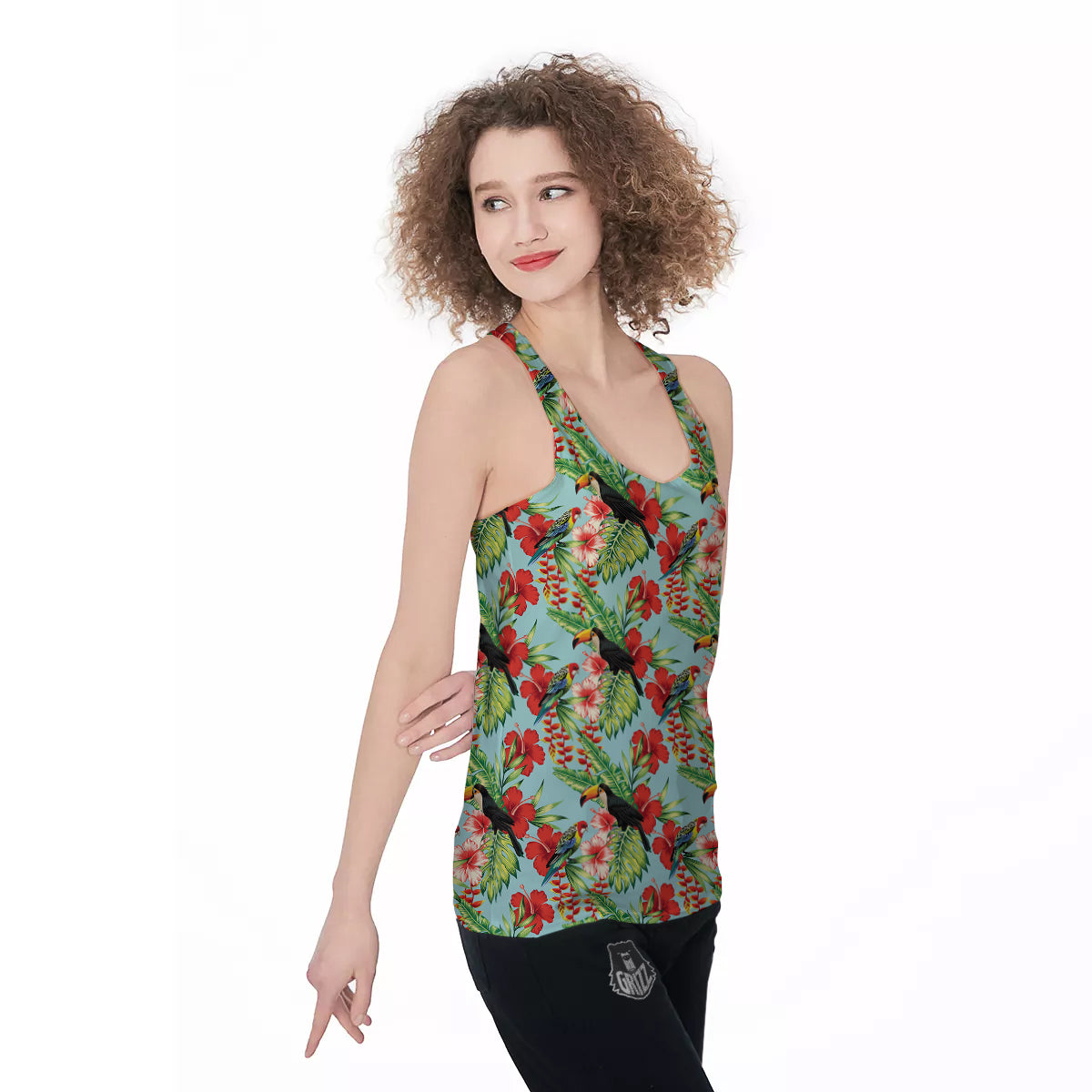 Tropical Parrot Toucan Print Pattern Women's Racerback Tank Top-grizzshop