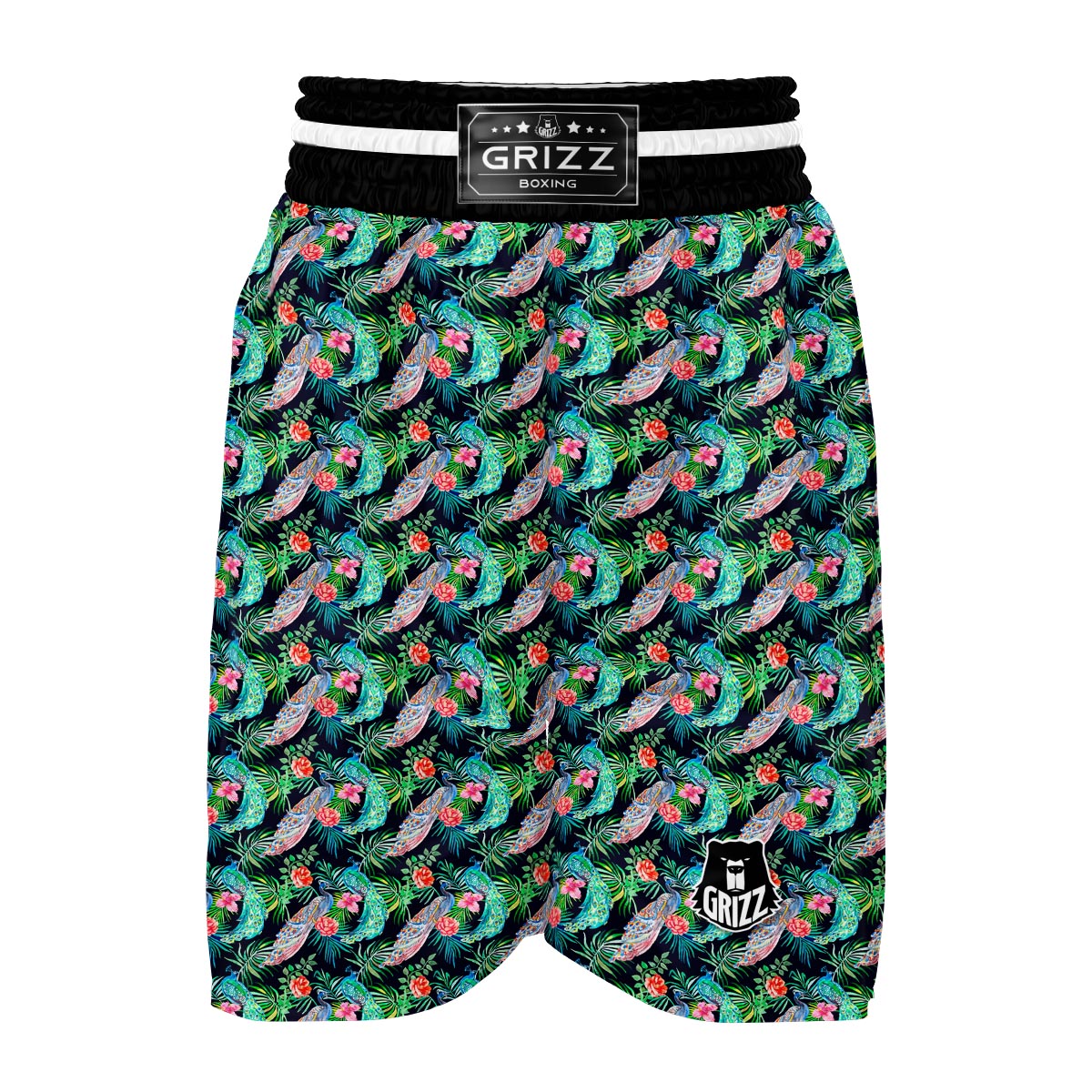 Tropical Peacock Boxing Shorts-grizzshop