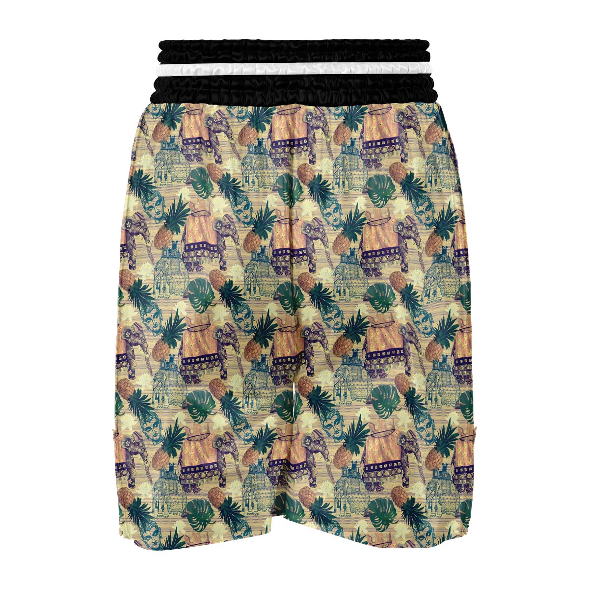 Tropical Pineapple Buddha Elephant Print Boxing Shorts-grizzshop