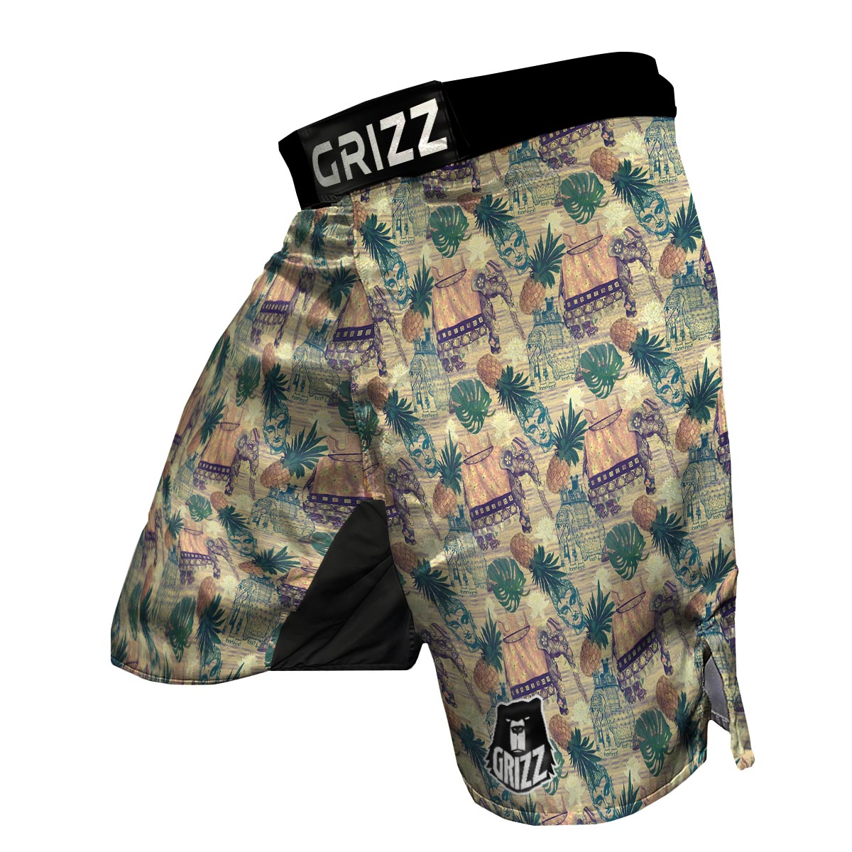 Tropical Pineapple Buddha Elephant Print MMA Shorts-grizzshop