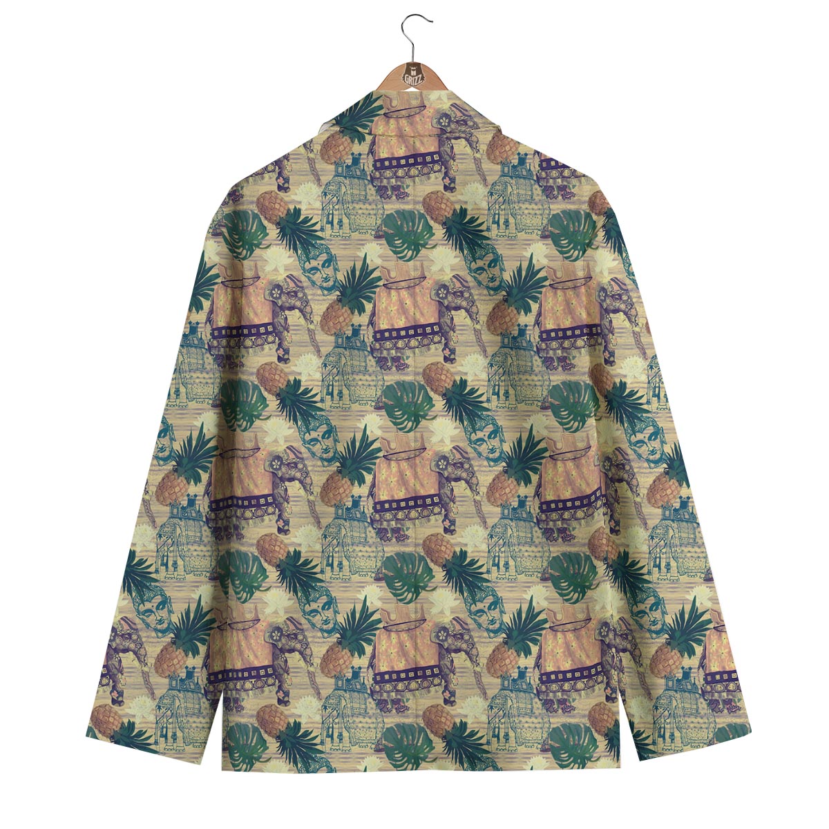 Tropical Pineapple Buddha Elephant Print Men's Blazer-grizzshop