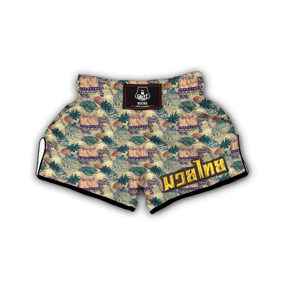 Tropical Pineapple Buddha Elephant Print Muay Thai Boxing Shorts-grizzshop