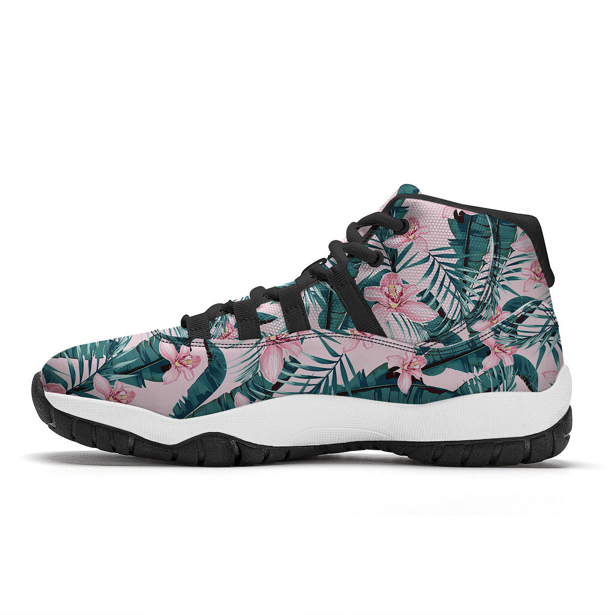 Tropical Pink Hawaiian Print Pattern Black Bball Shoes-grizzshop