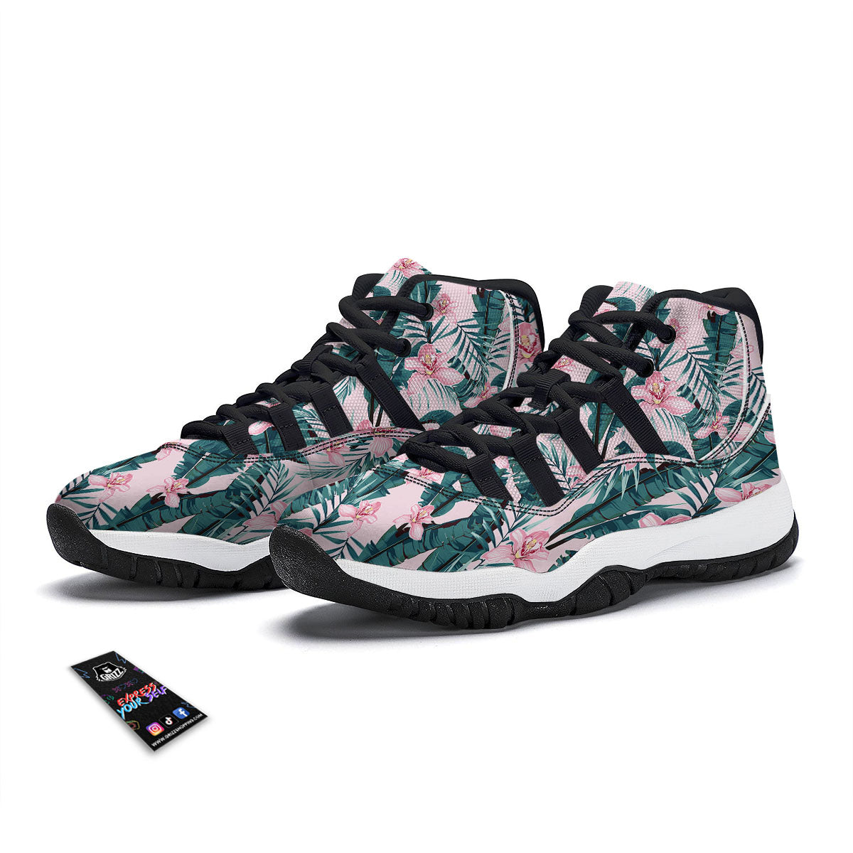 Tropical Pink Hawaiian Print Pattern Black Bball Shoes-grizzshop