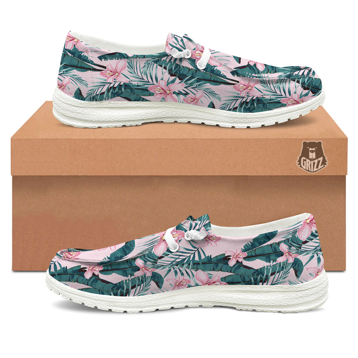 Tropical Pink Hawaiian Print Pattern Black Loafers-grizzshop