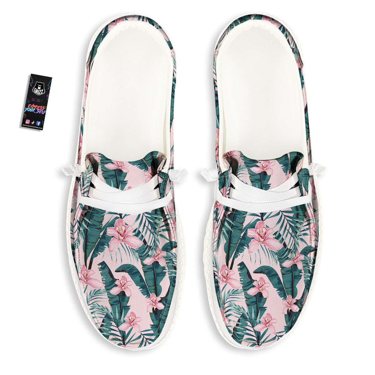 Tropical Pink Hawaiian Print Pattern Black Loafers-grizzshop