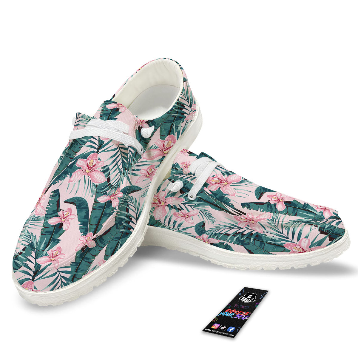 Tropical Pink Hawaiian Print Pattern Black Loafers-grizzshop