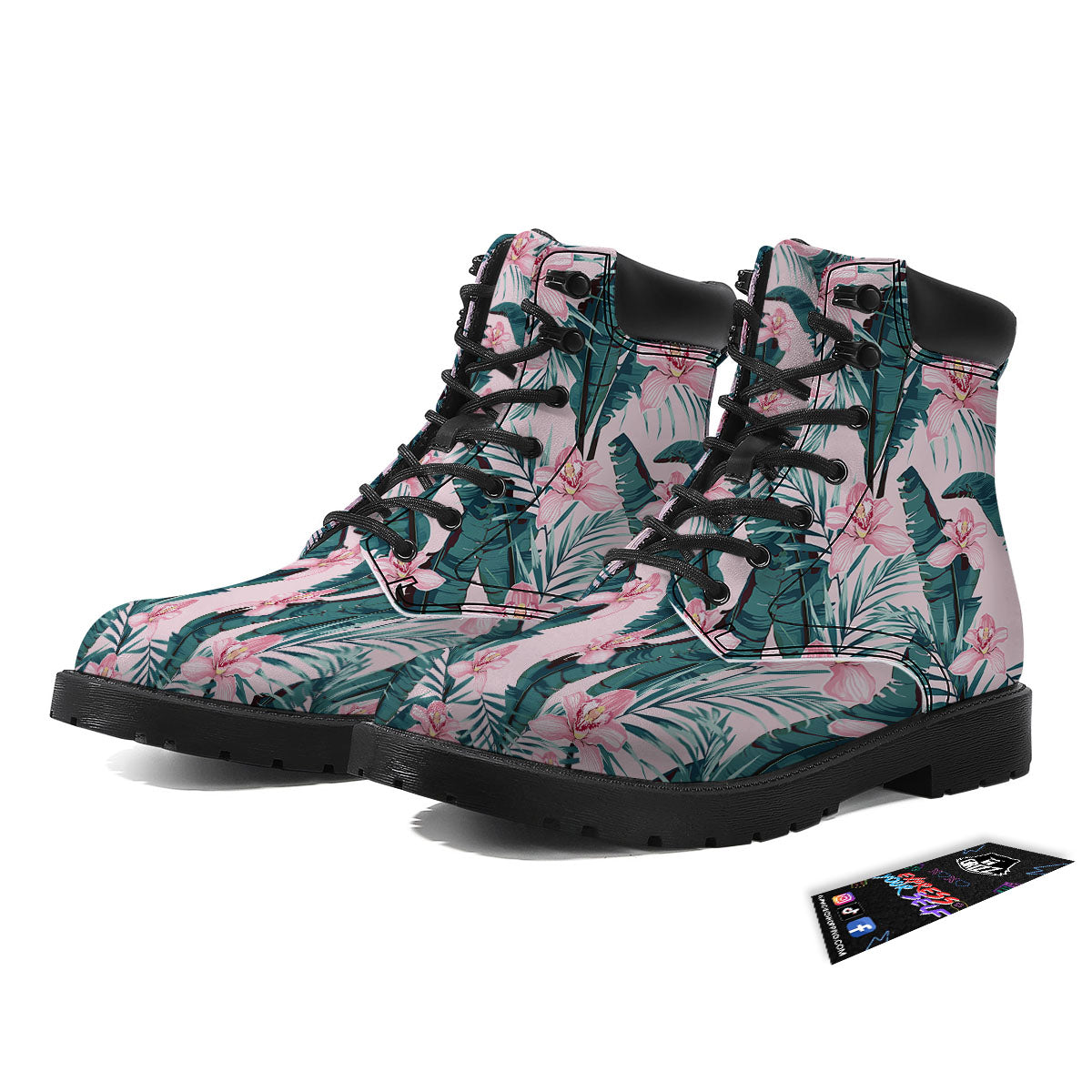 Tropical Pink Hawaiian Print Pattern Boots-grizzshop