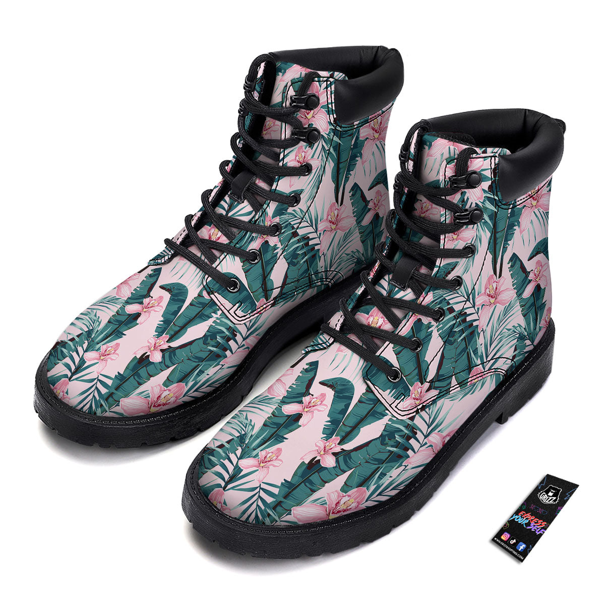 Tropical Pink Hawaiian Print Pattern Boots-grizzshop