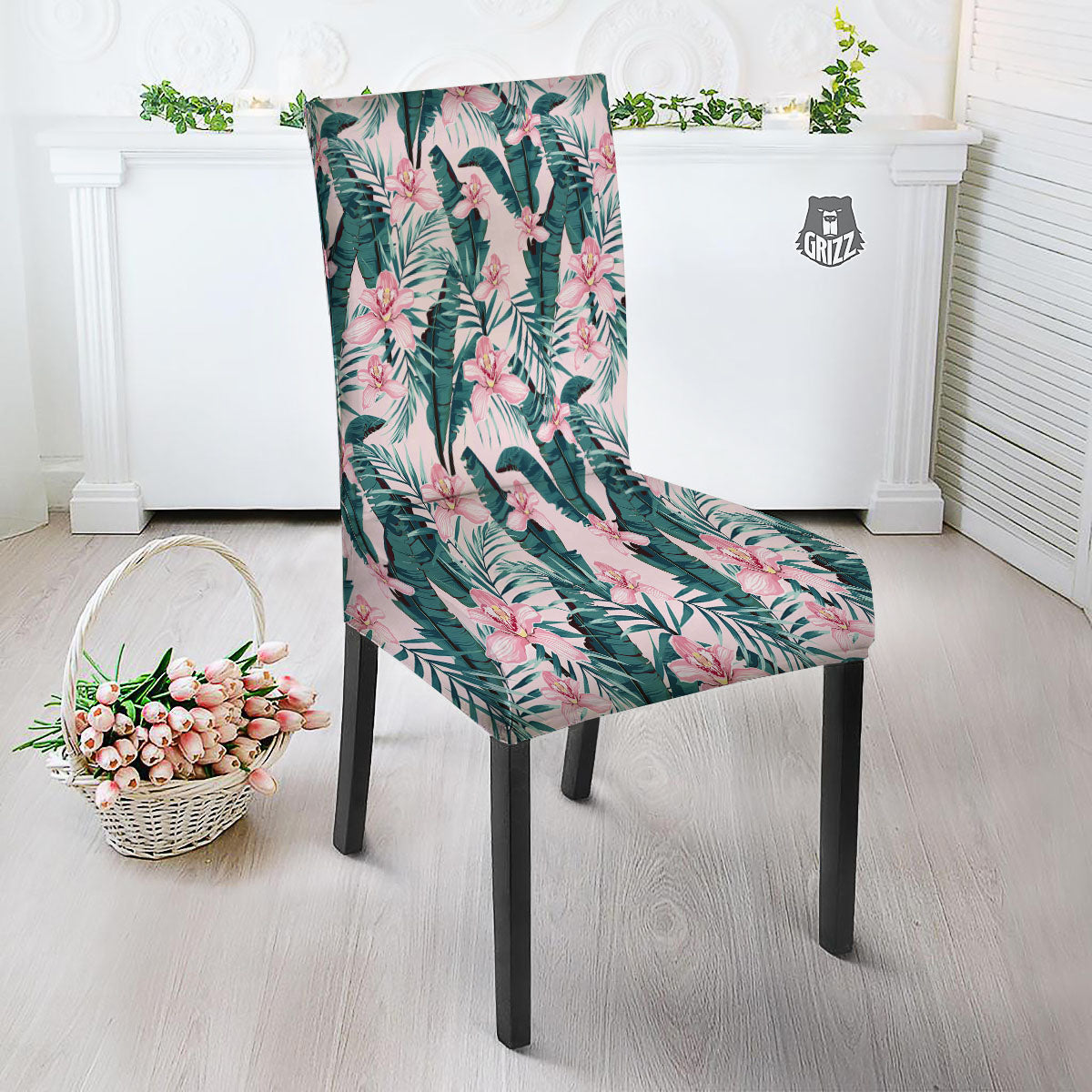 Tropical Pink Hawaiian Print Pattern Dining Chair Slipcover-grizzshop