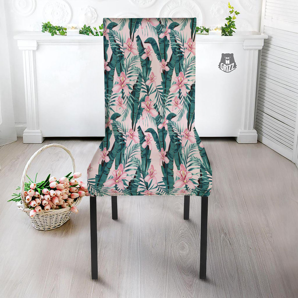 Tropical Pink Hawaiian Print Pattern Dining Chair Slipcover-grizzshop