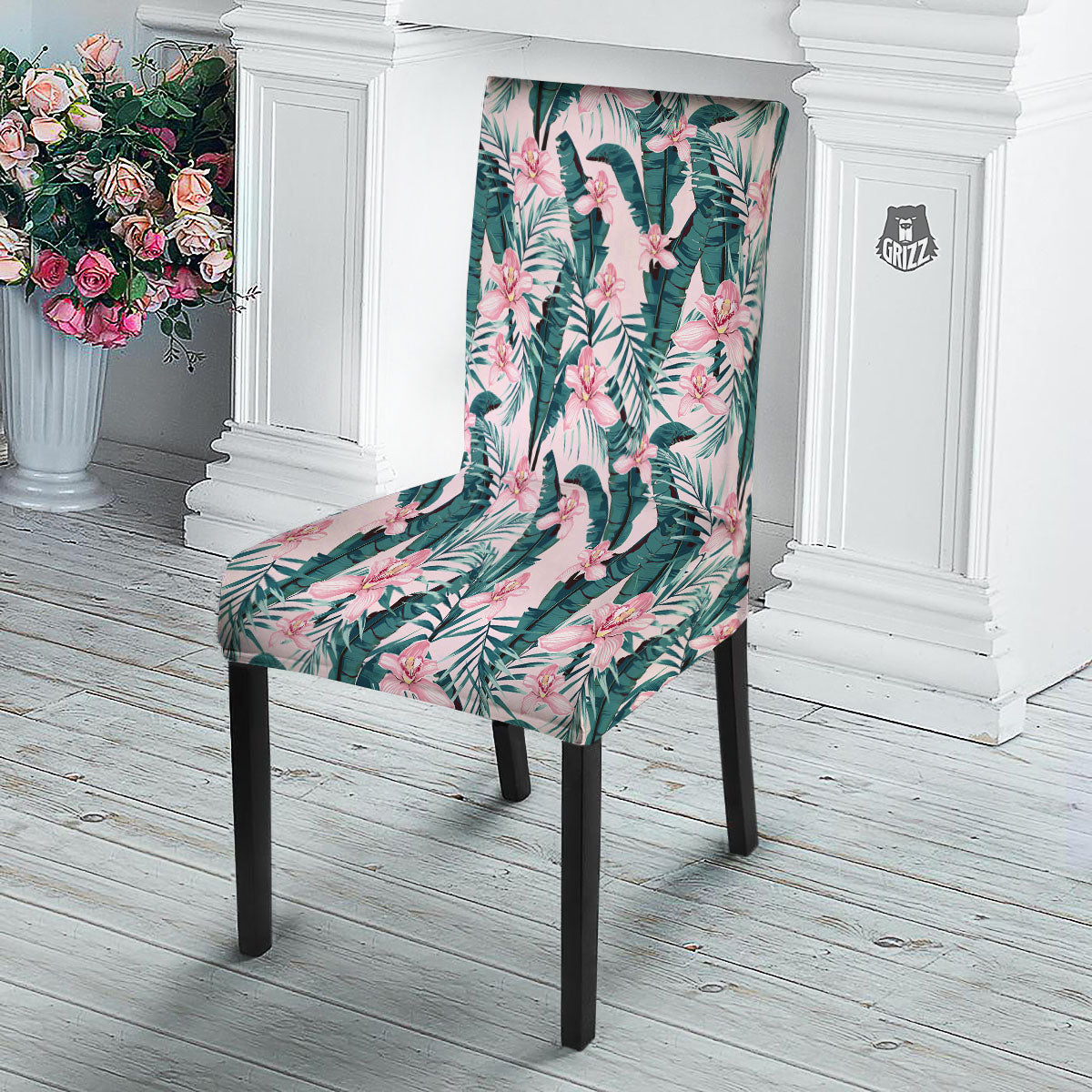 Tropical Pink Hawaiian Print Pattern Dining Chair Slipcover-grizzshop