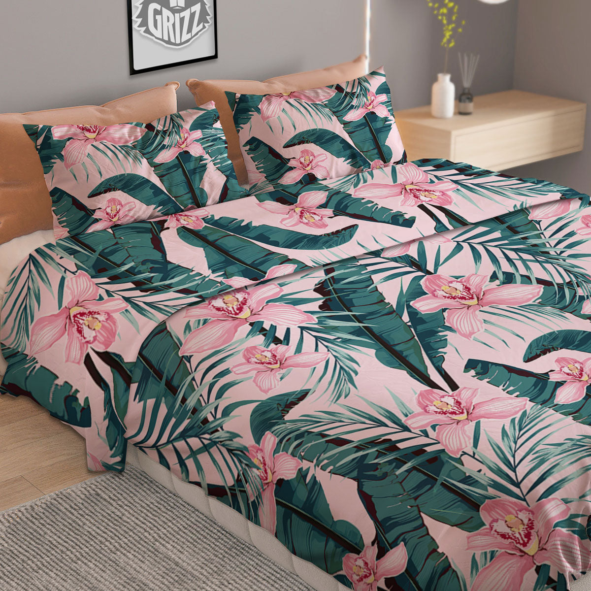Tropical Pink Hawaiian Print Pattern Duvet Cover Bedding Set