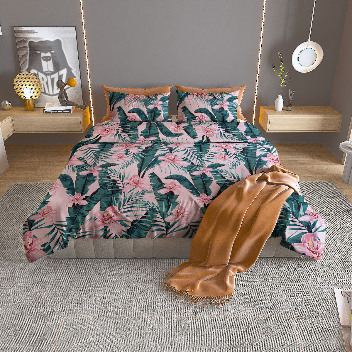 Tropical Pink Hawaiian Print Pattern Duvet Cover Bedding Set