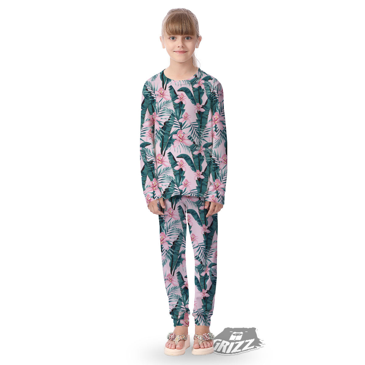 Tropical Pink Hawaiian Print Pattern Kid's Pajamas-grizzshop
