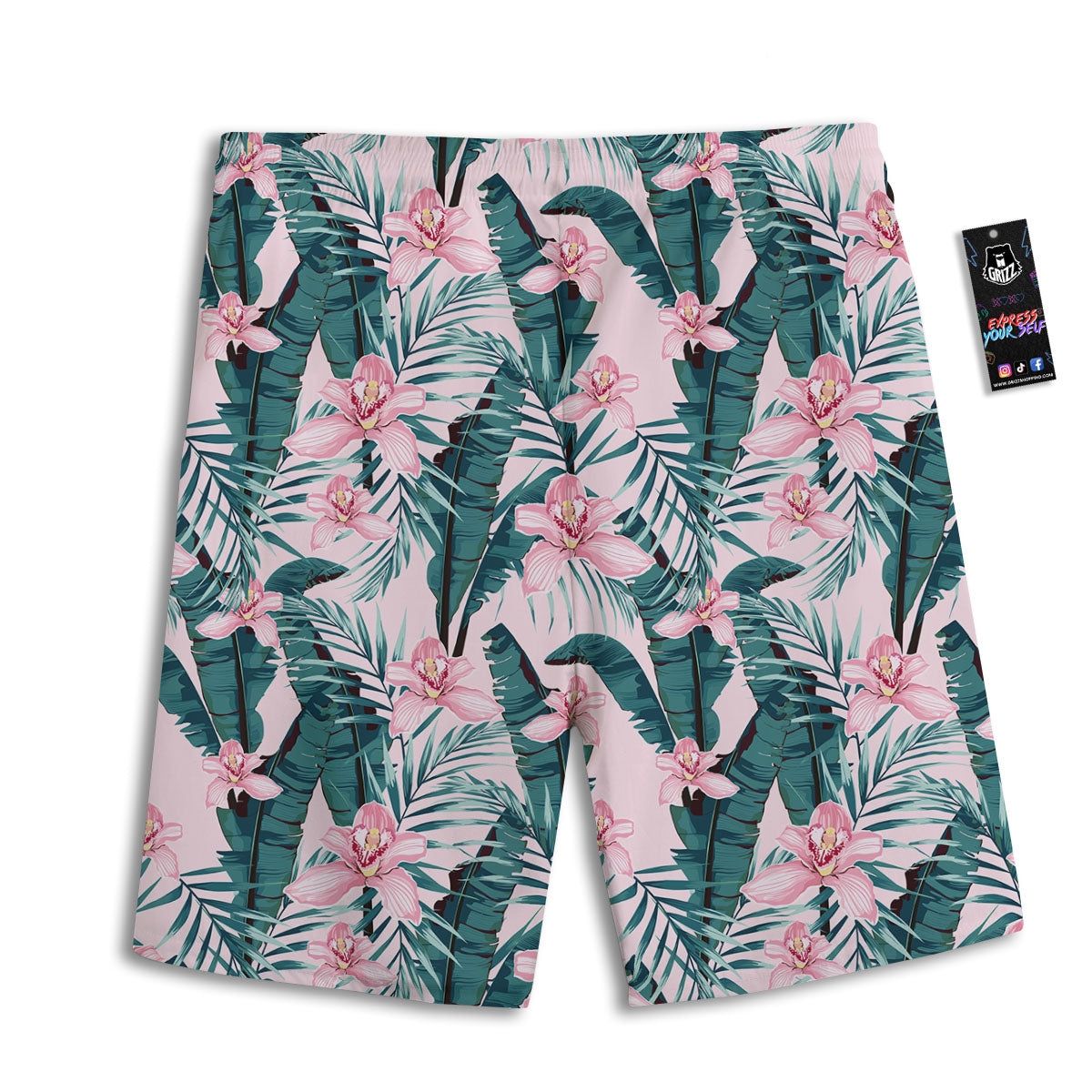 Tropical Pink Hawaiian Print Pattern Men's Athletic Shorts