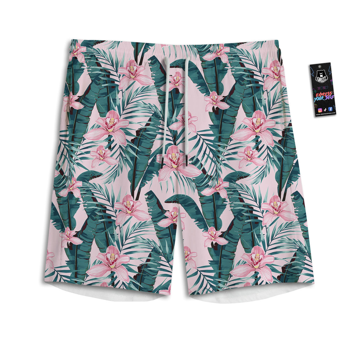 Tropical Pink Hawaiian Print Pattern Men's Athletic Shorts