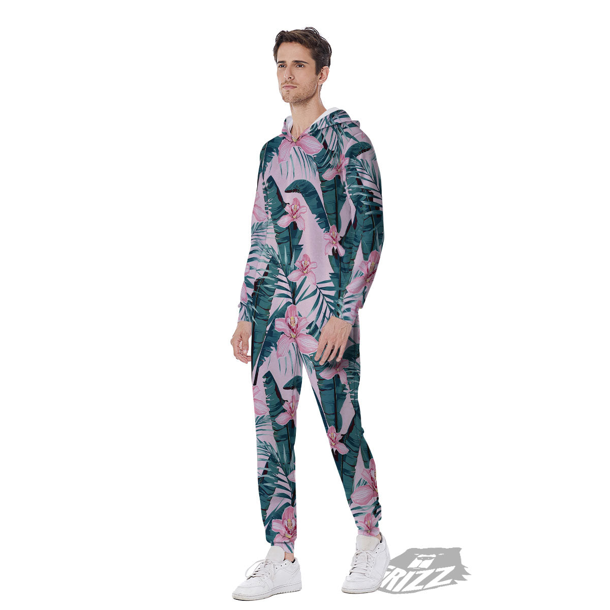 Tropical Pink Hawaiian Print Pattern Men's Jumpsuit-grizzshop