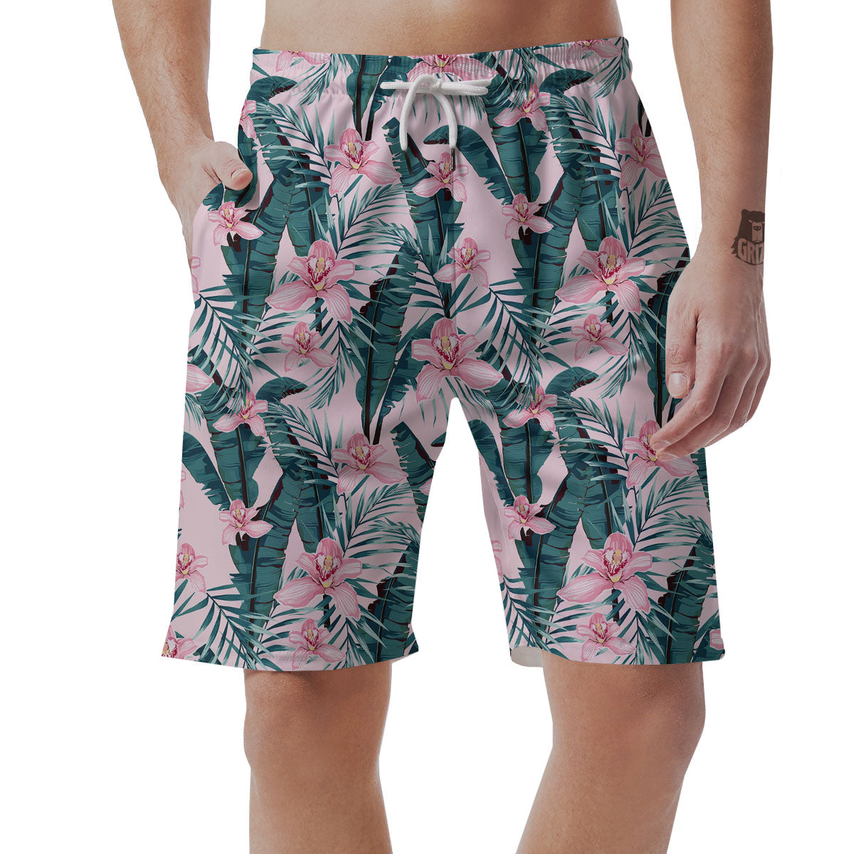 Tropical Pink Hawaiian Print Pattern Men's Shorts-grizzshop