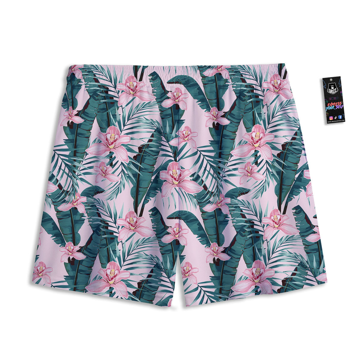 Tropical Pink Hawaiian Print Pattern Mesh Shorts