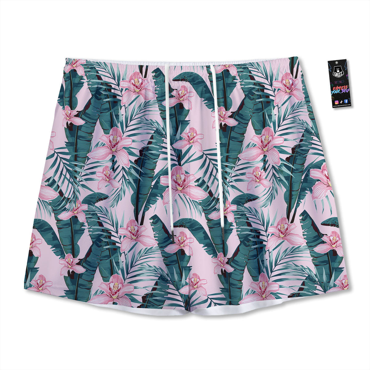 Tropical Pink Hawaiian Print Pattern Mesh Shorts